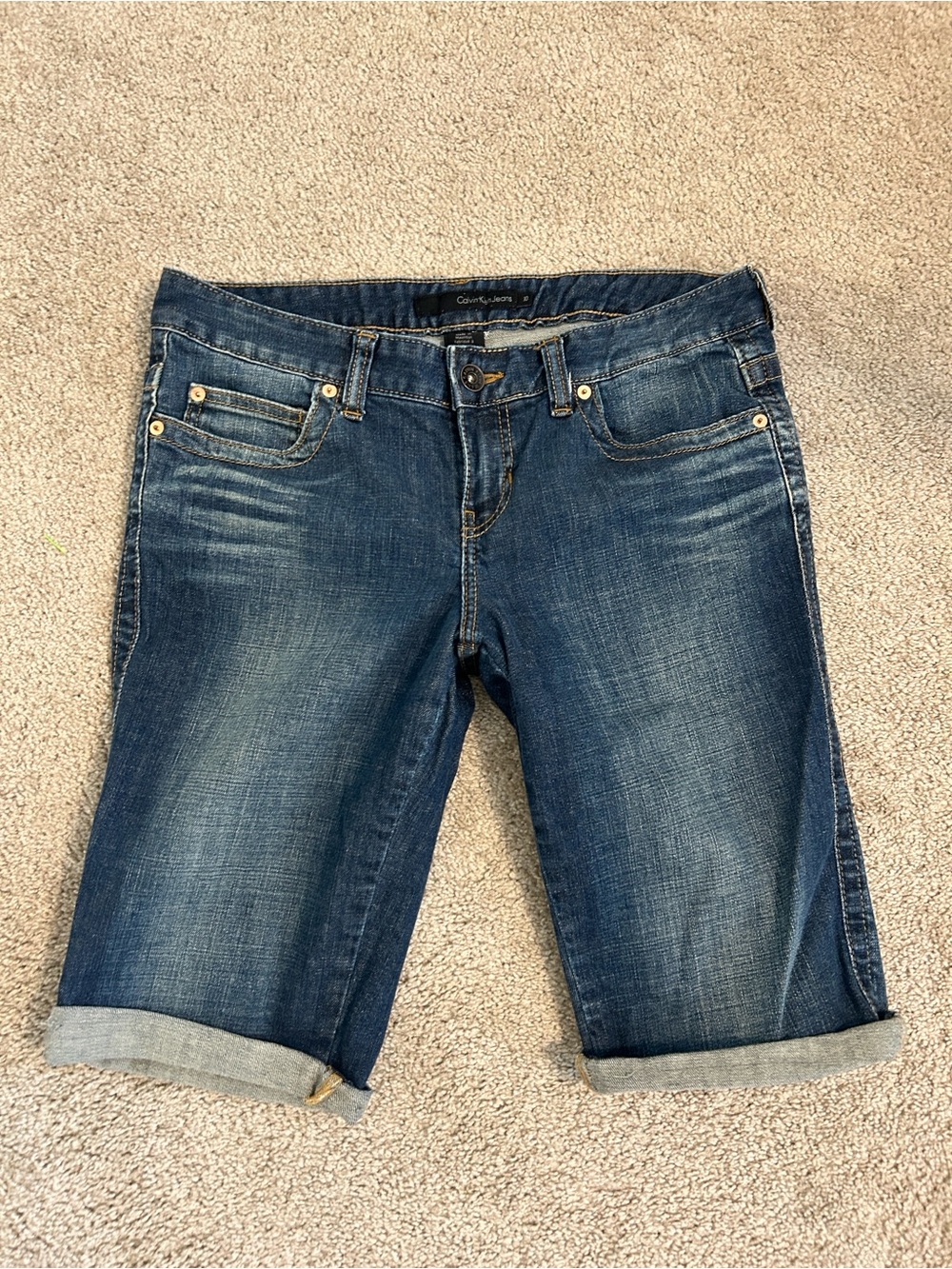 Calvin Klein rolled hem dark blue denim bermuda shorts